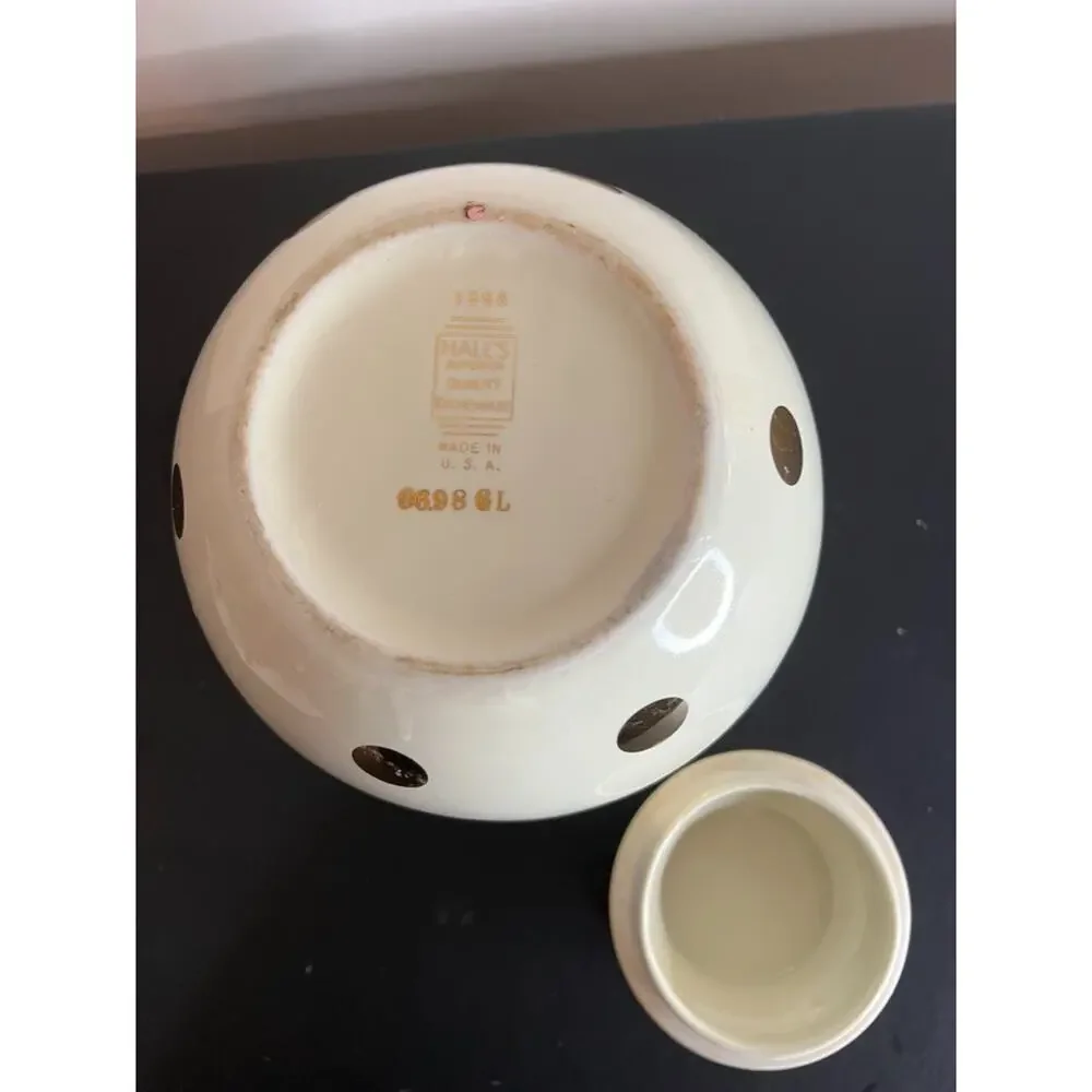 Vintage Hall Pottery Gold Dot Cookie Jar Biscuit Canister MCM Kitchen